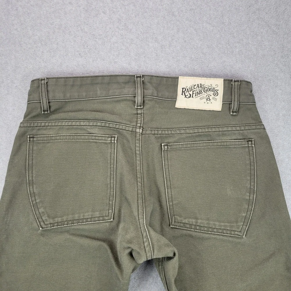 Railcar Fine Goods Flight Trousers Mens 31 Olive Green Canvas Slim Straight USA